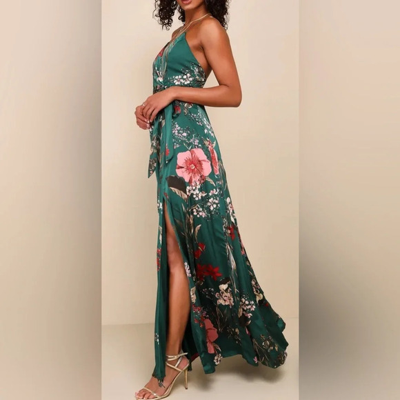NWOT Lulus Still the One Green Floral Print Satin Maxi XL #1703 - Picture 2 of 12
